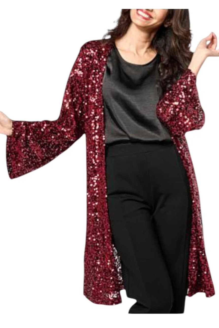 Antthony Women's Design Originals Sequin Duster Wine - Regular